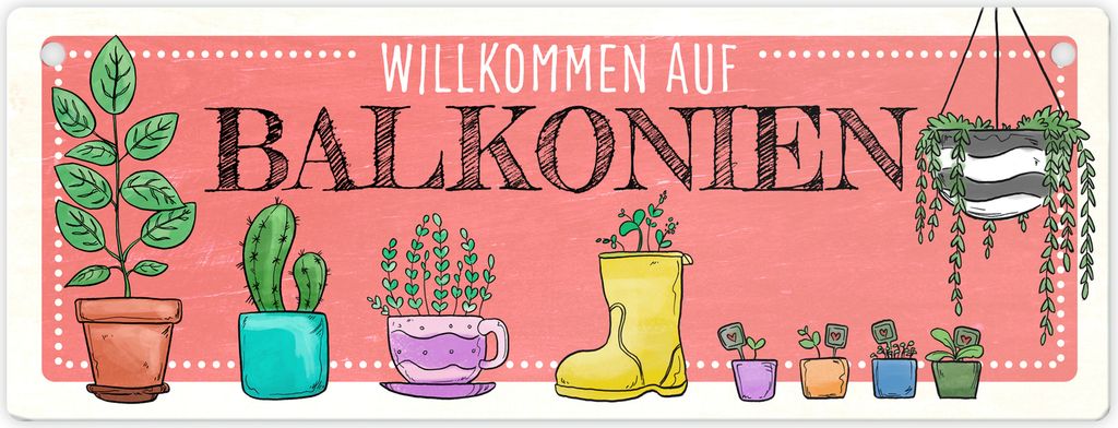 Willkommen auf Balkonien Metallschild in rot
