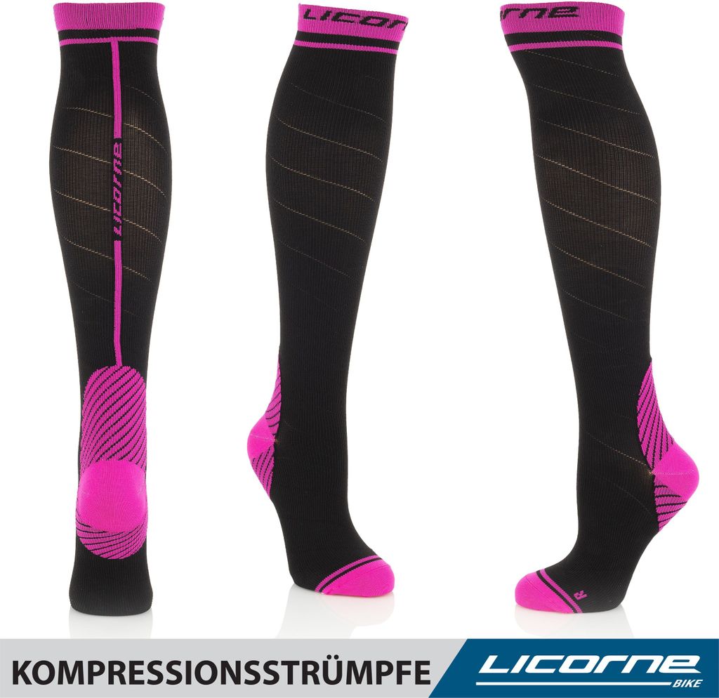 Licorne Kompressions-Thrombose-Stütz-Strümpfe Damen und Herren Compression Socks für Sport Flug Laufen Reisen, Farbe:Schwarz-Pink, Größe:39-42