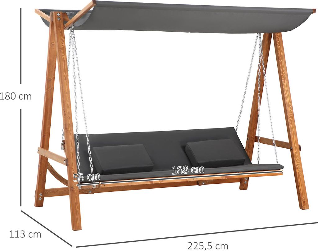 Outsunny Hollywoodschaukel mit Bettfunktion 3-Sitzer mit Produktbild 