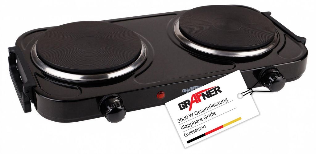 Grafner® Kochplatte doppelt 2000 Watt mit klappbaren Produktbild 