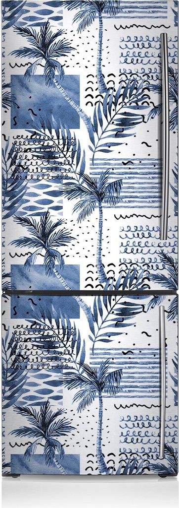 Aufkleber Kühlschrankmagnete Dekoration Kühlschrankfolie 60x205 cm - Blaue Palmen