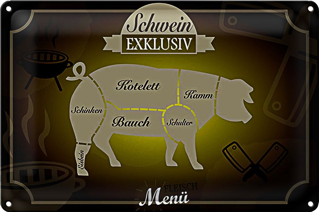 Blechschild Fleisch 18x12cm Schwein exklusiv Menü