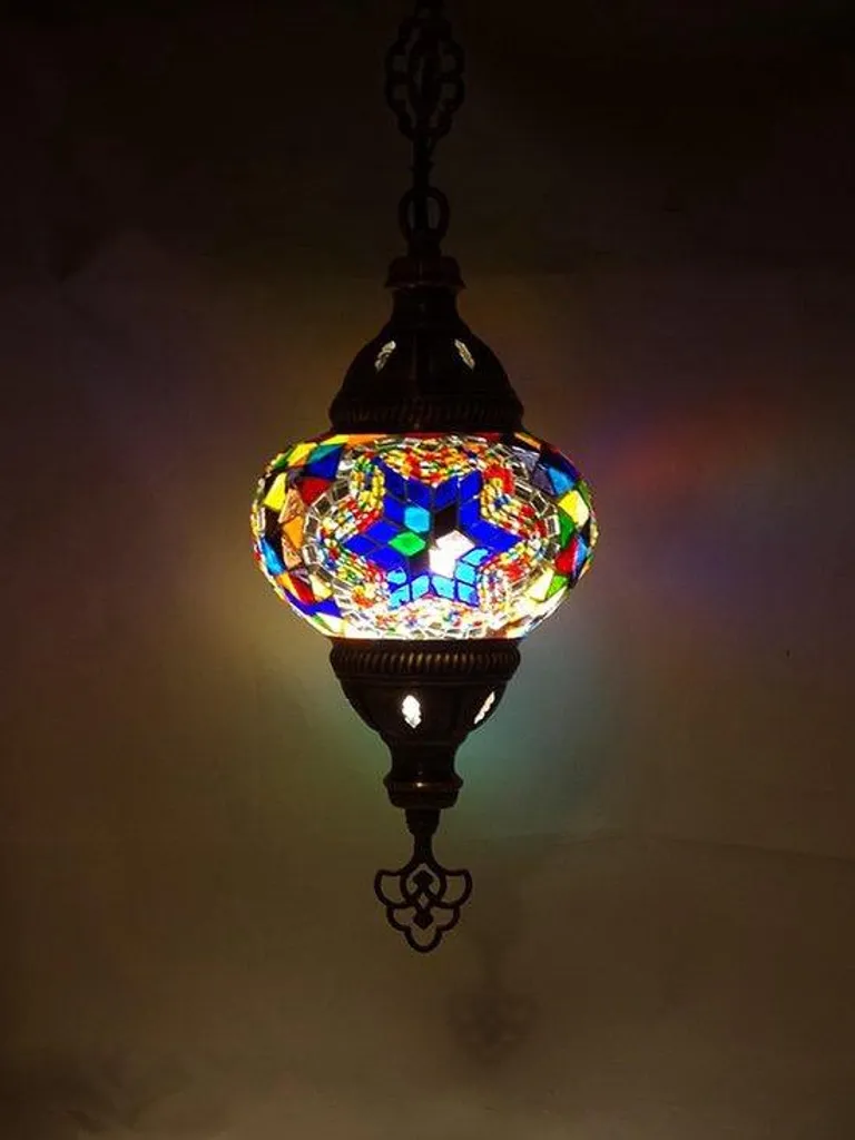 Suspension Oosterse Mozaïek Turque Verre 13cm - Ferrures Laiton 78cm