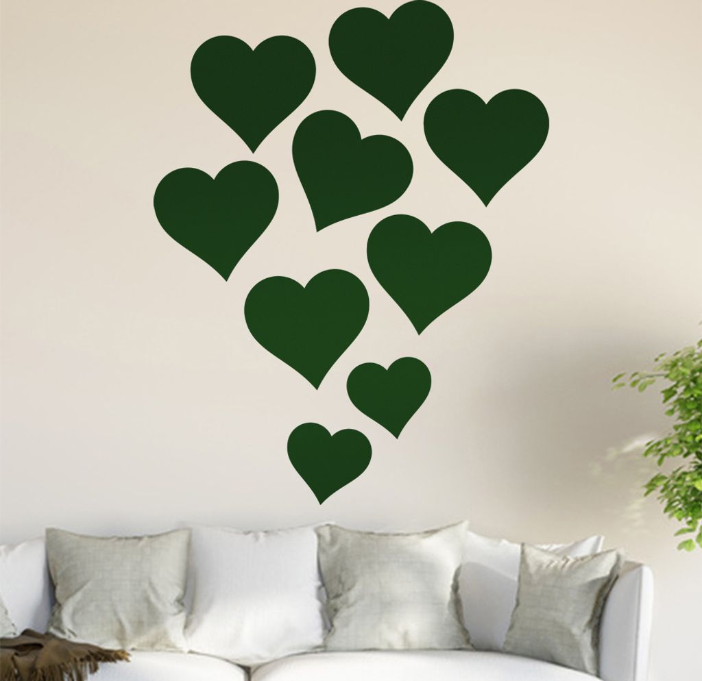 Herzen Wandtattoo in 6 Größen - Wandaufkleber Wall Sticker - Dekoration, Küche, Wohnzimmer, Schlafzimmer, Badezimmer