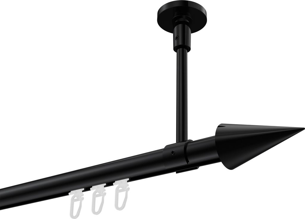 Interdeco Innenlaufstange / Gardinenstange mit Innenlauf Schwarz, Typ Sonette Savio (Kegel) Deckenmontage, 20 mm Ø 1-läufig, 320 cm
