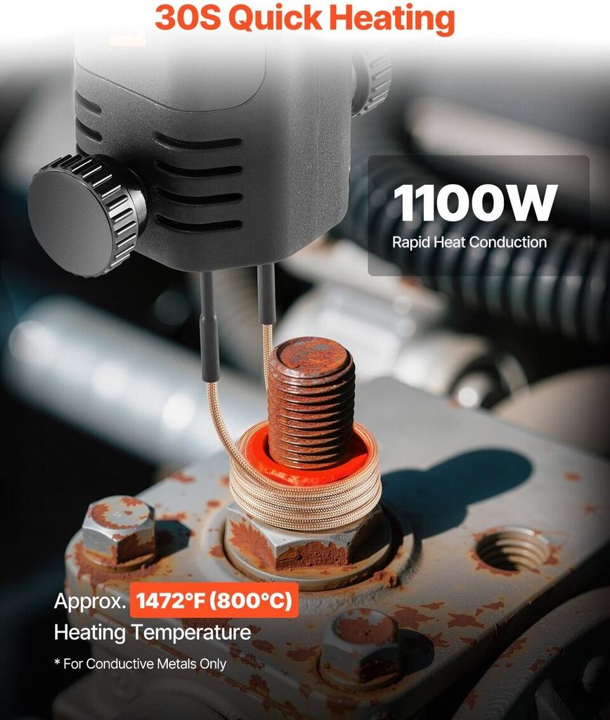 Induction Heater Bolt Removal, 1100W 230V Magnetic Induction Heater Kit, Handheld Nut Buster Tool, Mini Heating Machine for Rusty Screw Removing, C...