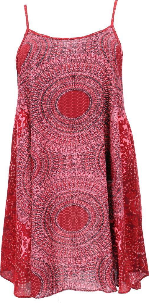Boho Mandala Minikleid, Trägerkleid, Strandkleid - Fuchsia, Damen, Rot, Viskose, Kleider