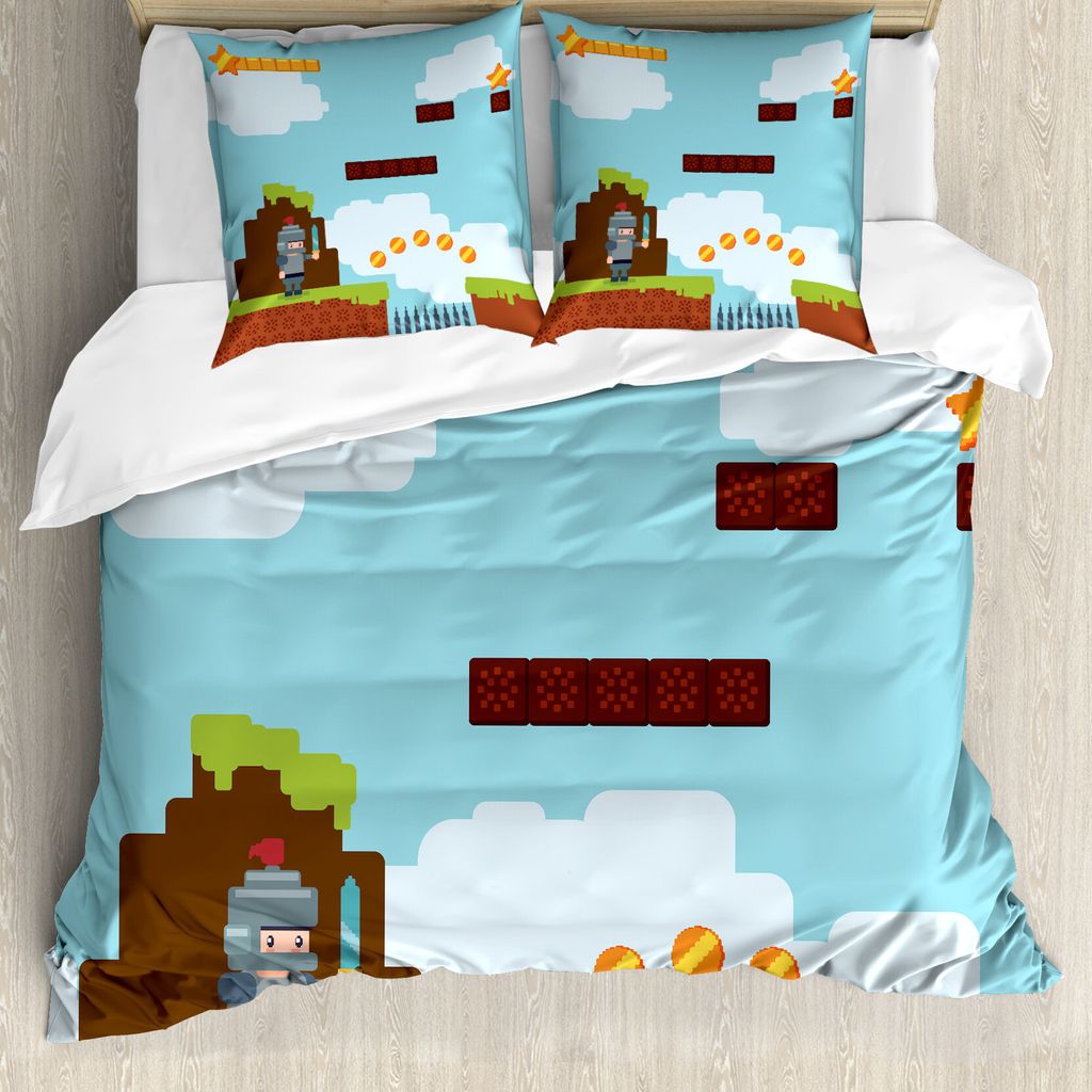 ABAKUHAUS Videospiele Bettbezug, Arcade Ritter 90er, Milbensicher Allergiker geeignet mit Kissenbezügen, 155 cm x 220 cm - 80 x 80 cm, Mehrfarbig