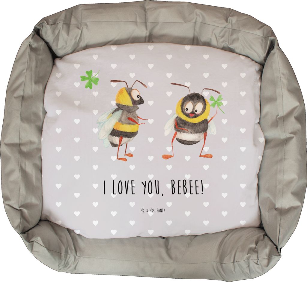 Mr. & Mrs. Panda Katzenbett Bienen Paar - Grau Pastell - Geschenk, für Frauen, Katzenkörbchen, Jahrestag, Valentinstag, Schildkröten, Mitbringse...