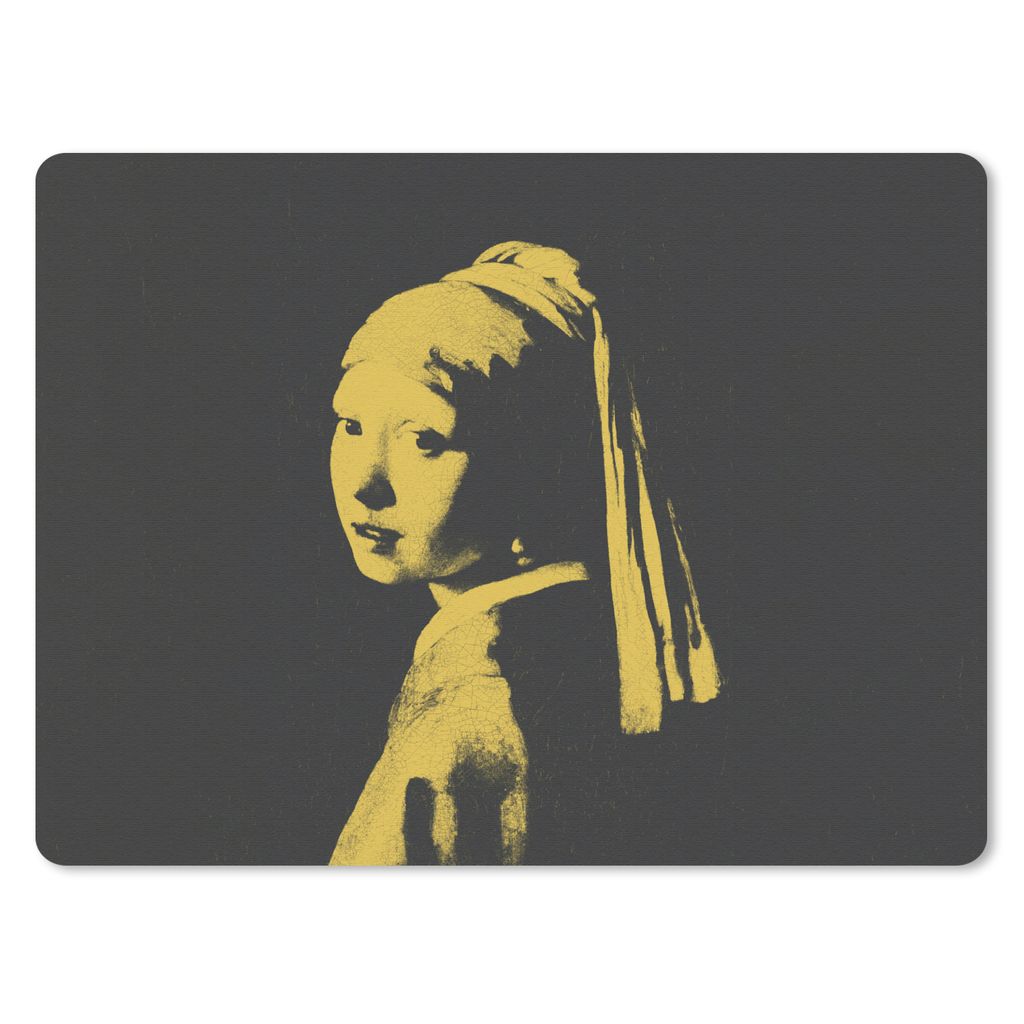 MuchoWow Mauspad Mousepad Mädchen mit einem Perlenohrring - Johannes Vermeer - Schwarz - Gelb 40x30 cm - Mousepads - Maus Mat - Pad - Mausunterl...