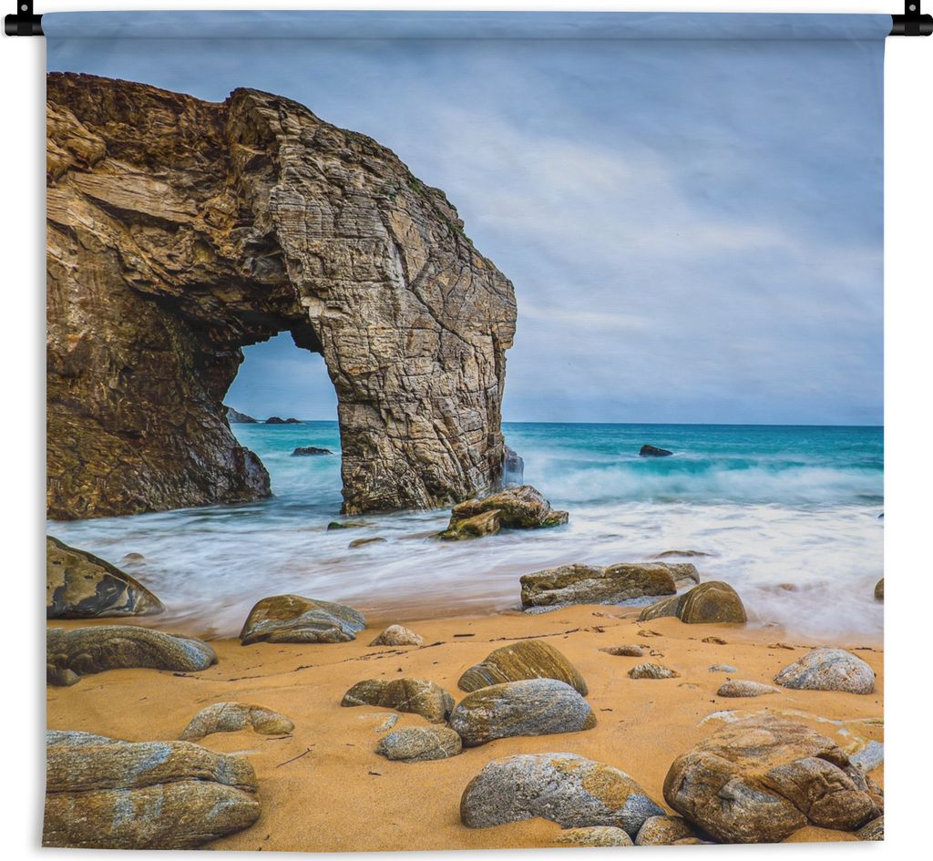 MuchoWow Wandteppich Wandbehang Steine - Wasser - Strand - Felsen - Wellen 60x60 cm Tapisserie Dekoration Wandtuch - Dekorationen - Wand Decke