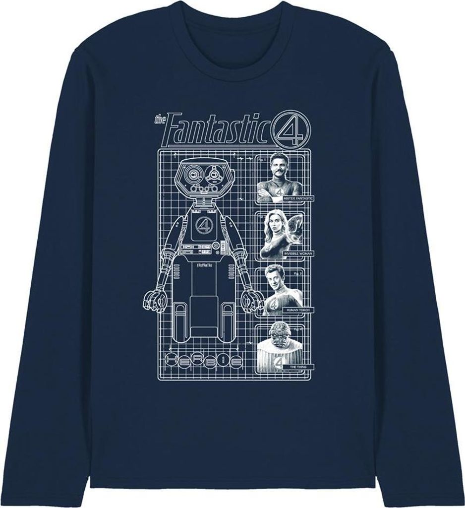 Fantastic Four - "First Family And Herbie" T-Shirt für Herren/Damen Uni, Langärmlig TV22881 (XXL) (Marine)