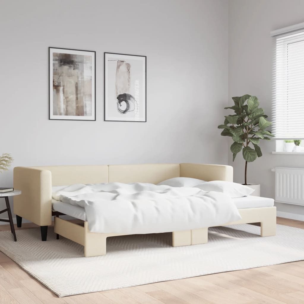 "2026 Promotion" Tagesbett Ausziehbar - Creme 90x200 cm - Stoff - Polsterbett CC10357