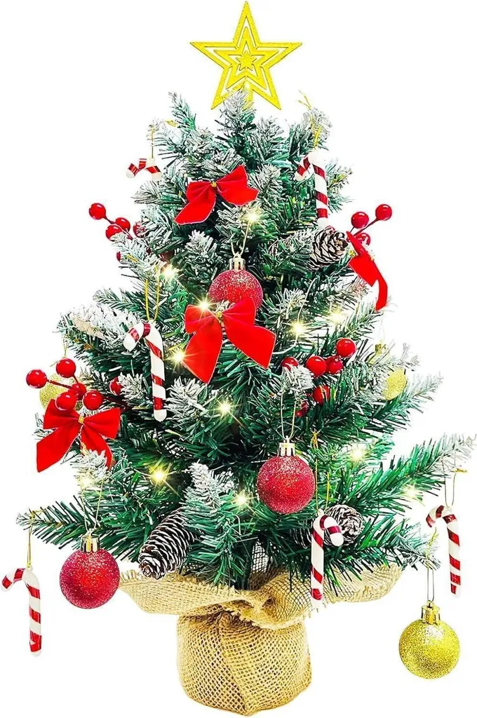 Petit sapin de Noël artificiel 60cm avec LED et boules décoratives