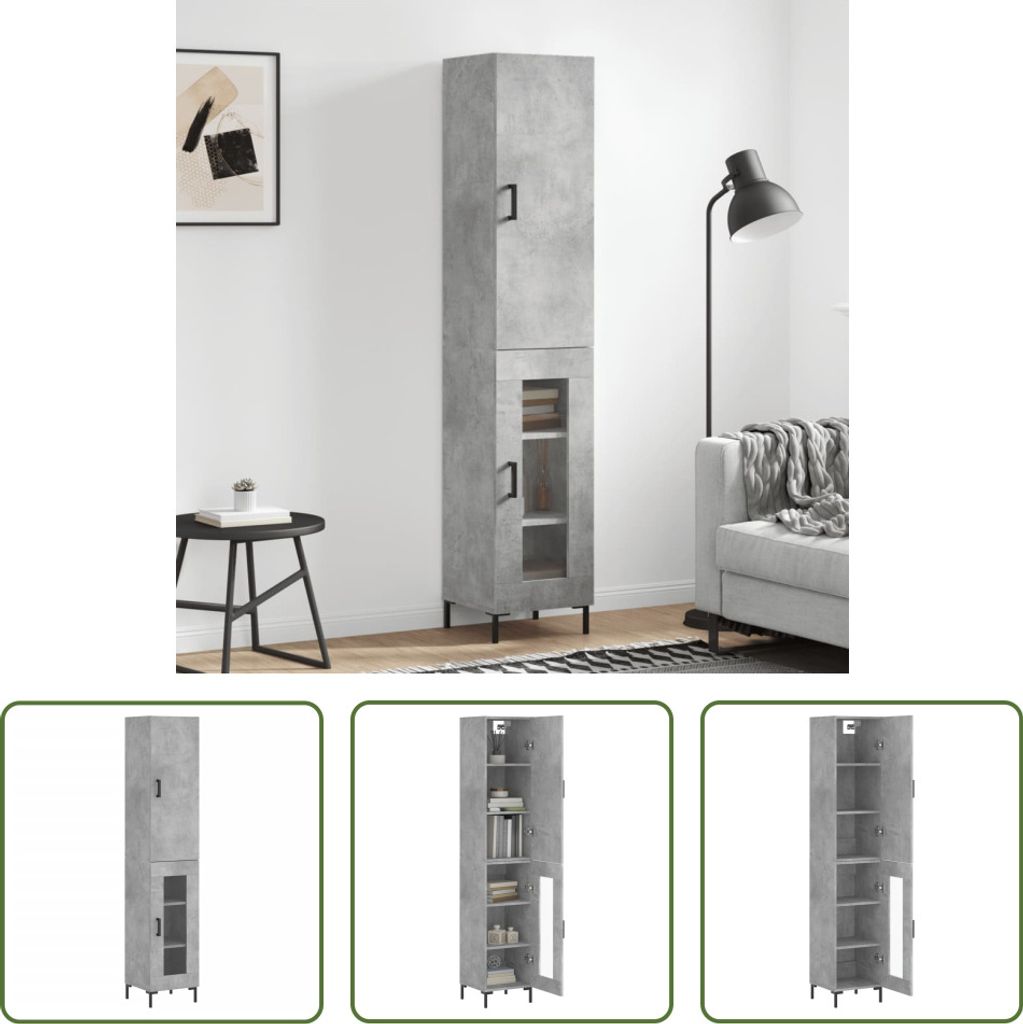 The Living Store Highboard Betongrau 34,5x34x180 cm Holzwerkstoff