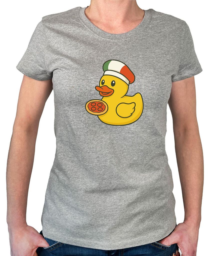 Huuraa Damen T-Shirt Quietscheente Italien Gummiente Italiener XS Sport Grey Bio Baumwolle Fairtrade Damenshirt Geschenkidee