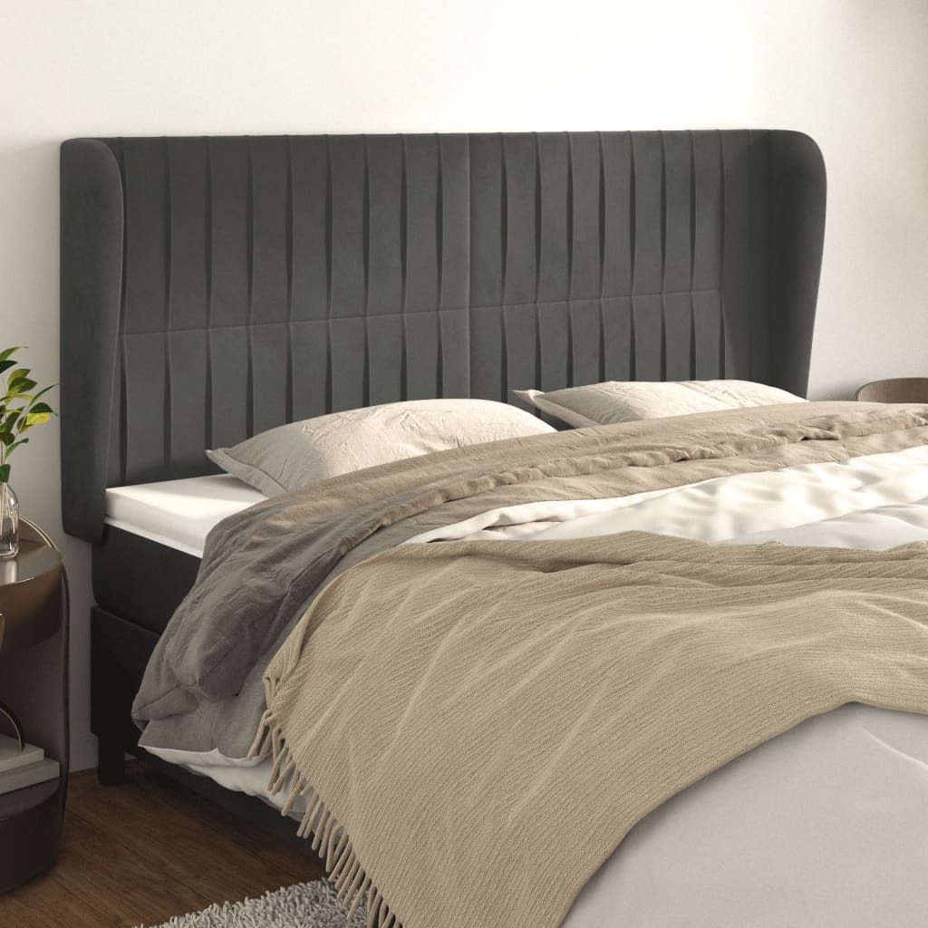 The Living Store Kopfteil mit Ohren Dunkelgrau 163x23x118/128 cm Samt