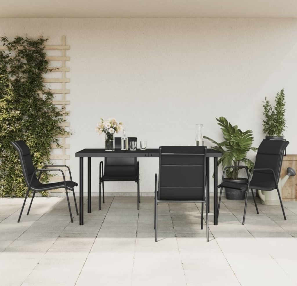 The Living Store 5-tlg. Garten-Essgruppe Schwarz Stahl und Textilene