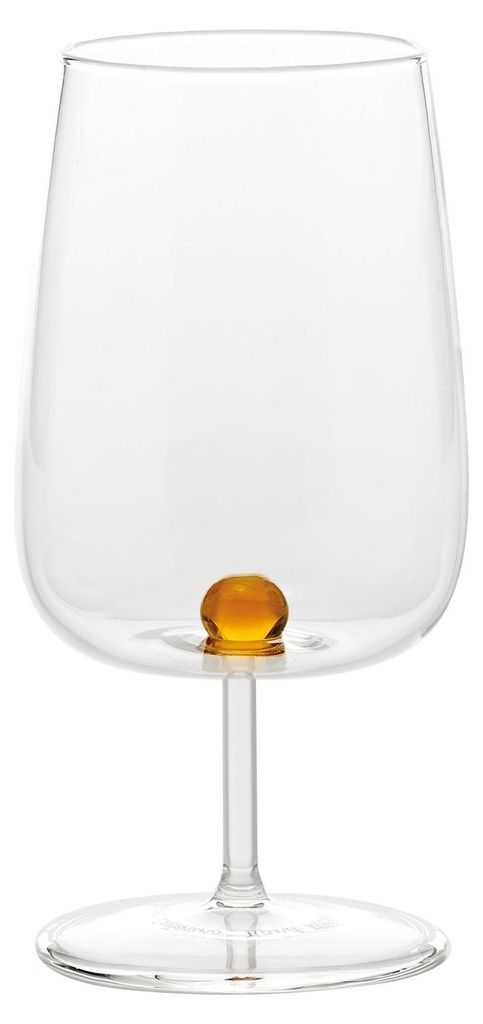 Bilia handgefertigte Weingläser aus Borosilikatglas mit dekorativer Kugel im Inneren, 6-teiliges Set, gelbgoldene Farbe, elegantes und modernes De...