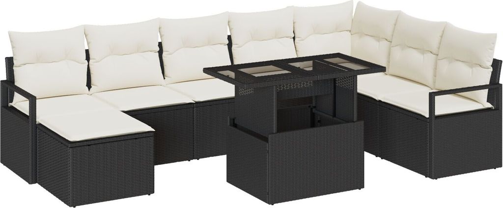 Langlebige 9-Teiliges Garten Sofa Set mit Kissen Schwarz Poly Rattan, 2-Sitzer Garten Sofa mit Kissen Schwarz Poly Rattan - Gartensofas Möbel659703