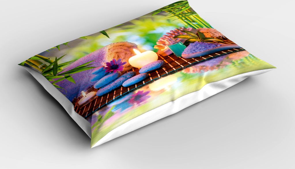 ABAKUHAUS Spa Kopfkissenbezug, Steine mit Kerzen spirituelle östlichen Yoga Entspannung Meditation Chakra Bamboos Print, 40x80 cm, Mehrfarbig