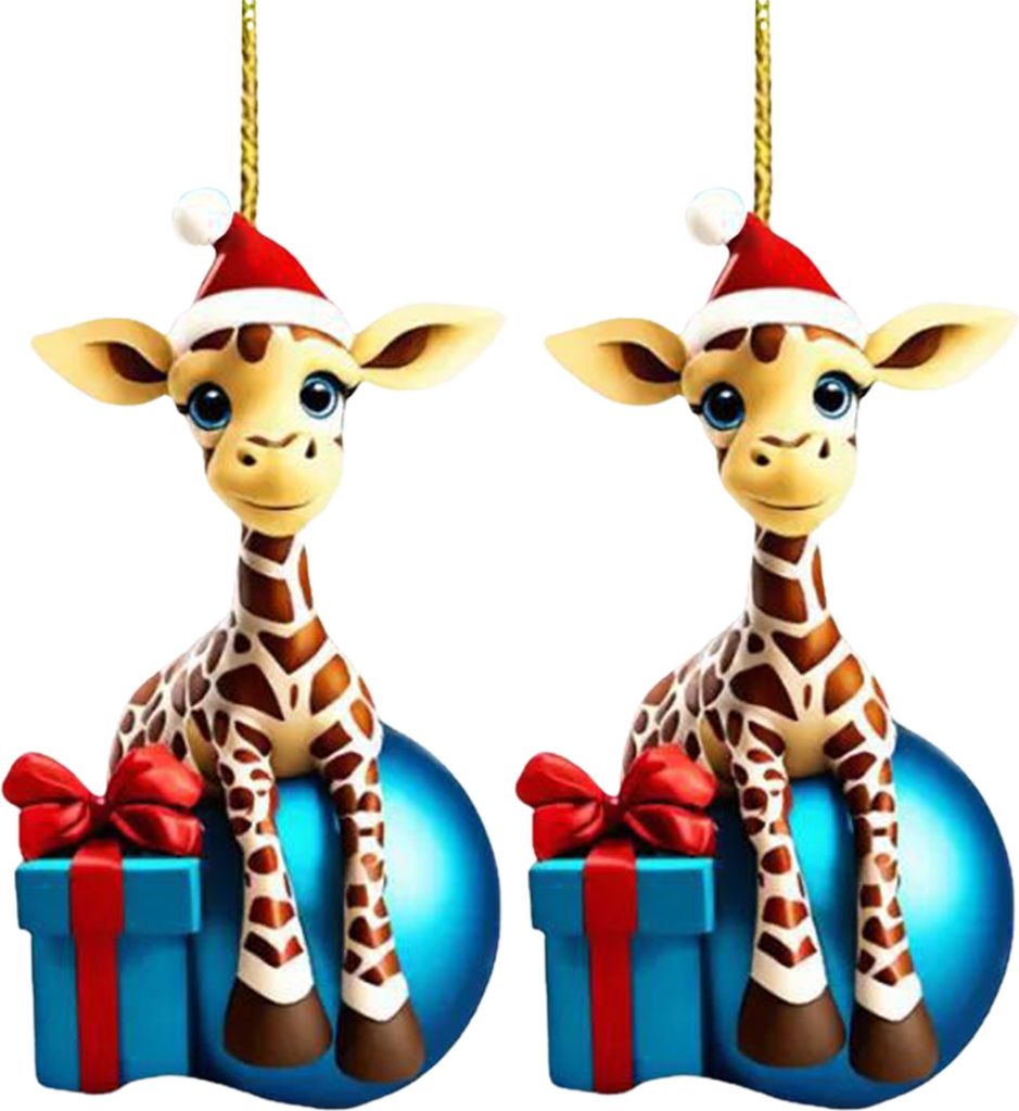 Giraffe Weihnachtsschmuck, Acryl, süßer Tieranhänger, Cartoon-Giraffe, hängendes Ornament für Baum, Auto, Tierliebhaber-Geschenk