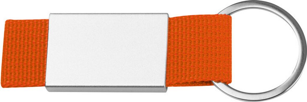 Schlüsselanhänger mit orangen Stoffbändchen Produktbild 