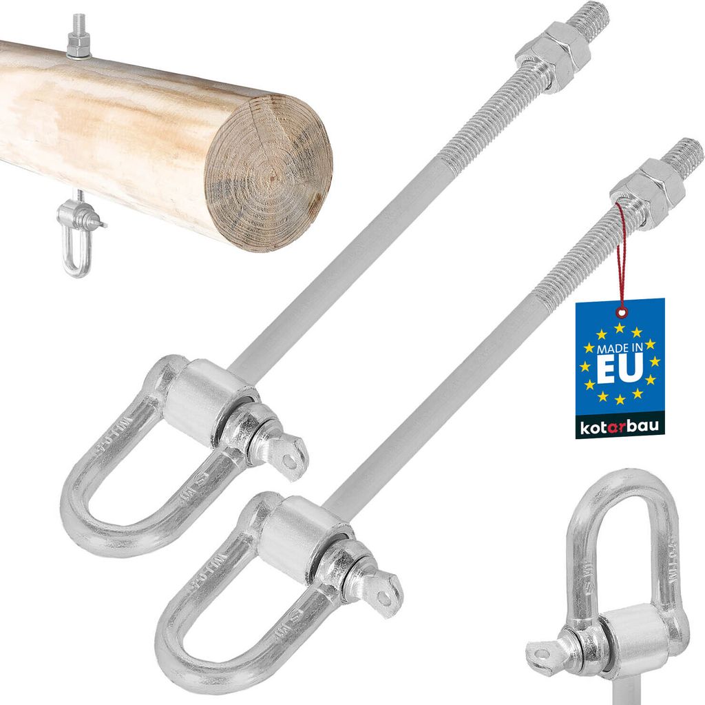 KOTARBAU 2er Set Schaukelhaken M12x190mm mit Schäkel Holzgewinde Schraubhaken für Holzbalken Haken für Boxsack & Hängesessel verzinkter Stahl...