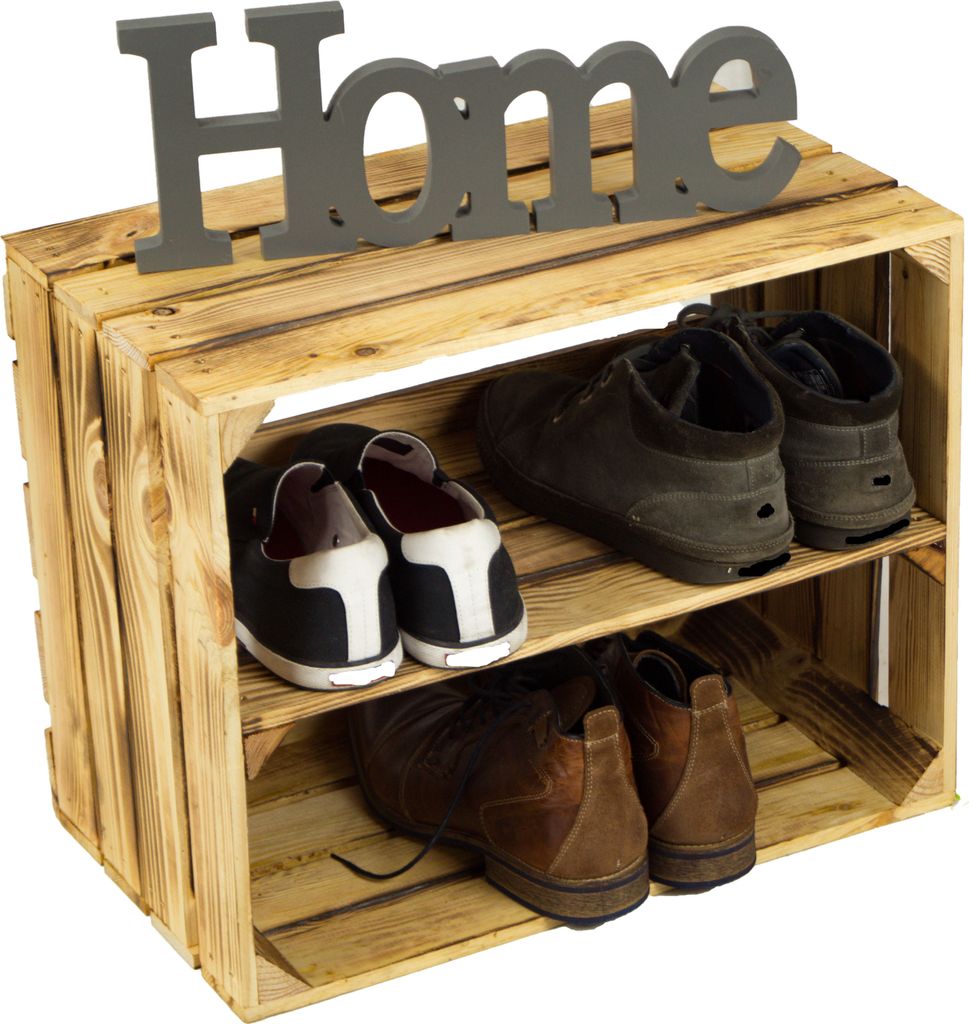 3 x Schuhschrank Schuhregal aus geflammten Holzkisten Produktbild 2