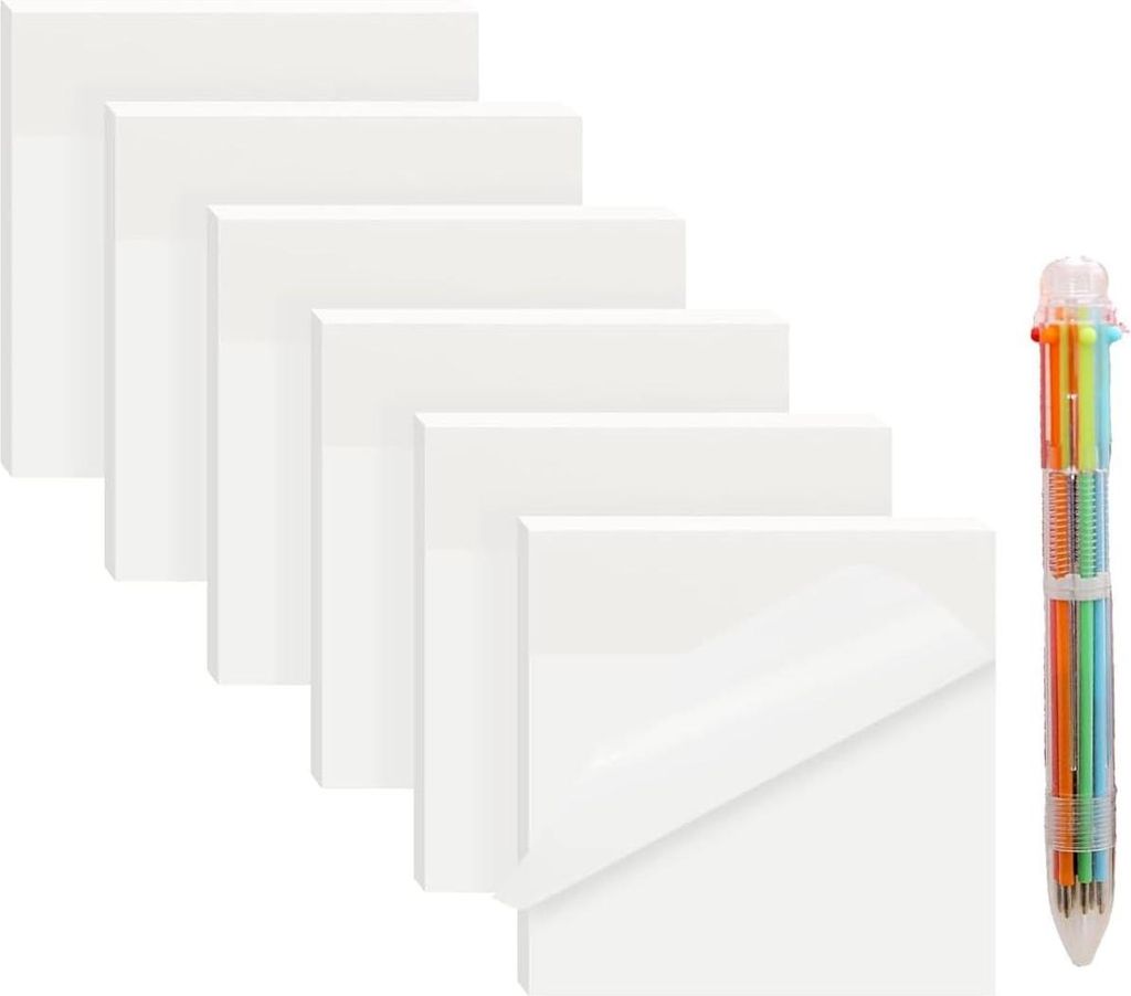 600 Blätter Haftnotizen Set,75x75mm Transparente Haftnotizen,Durchsichtige Sticky Notes,Super Wasserdicht Haftnotizen für Kennzeichnung Von Büro...