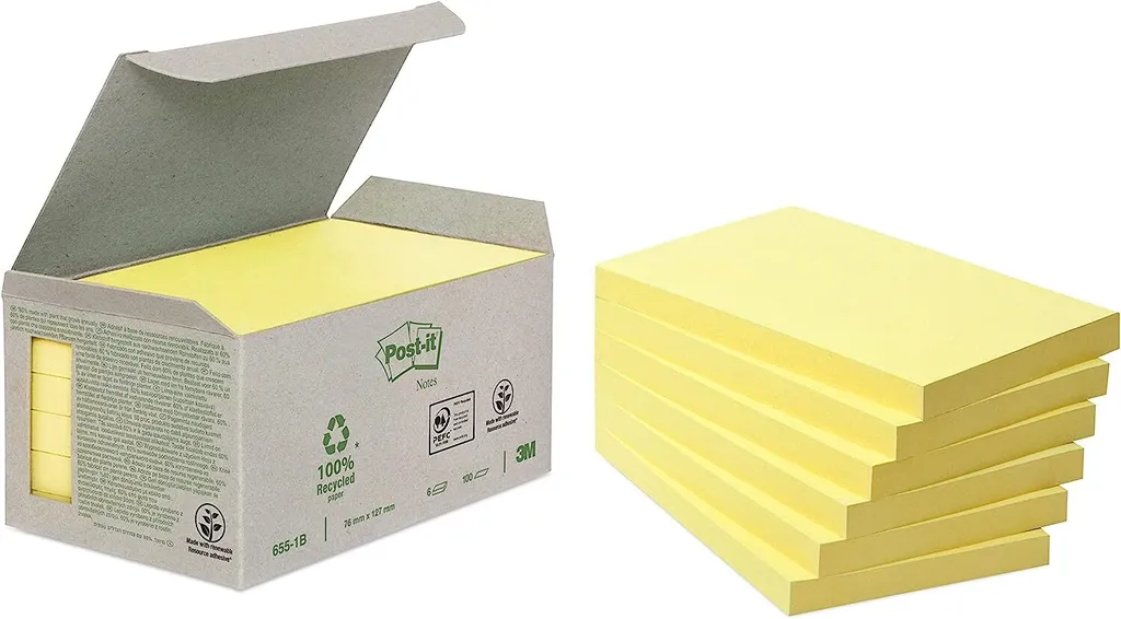 Post-it® 6551B Appunti per il riciclo - 126 x 76 mm, giallo pastello, 6 x 100 fogli
