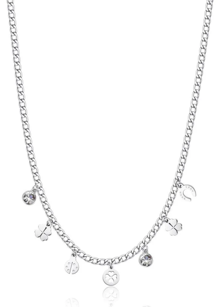 Collier chaîne acier avec pendentifs message chance SSG03 ajustable