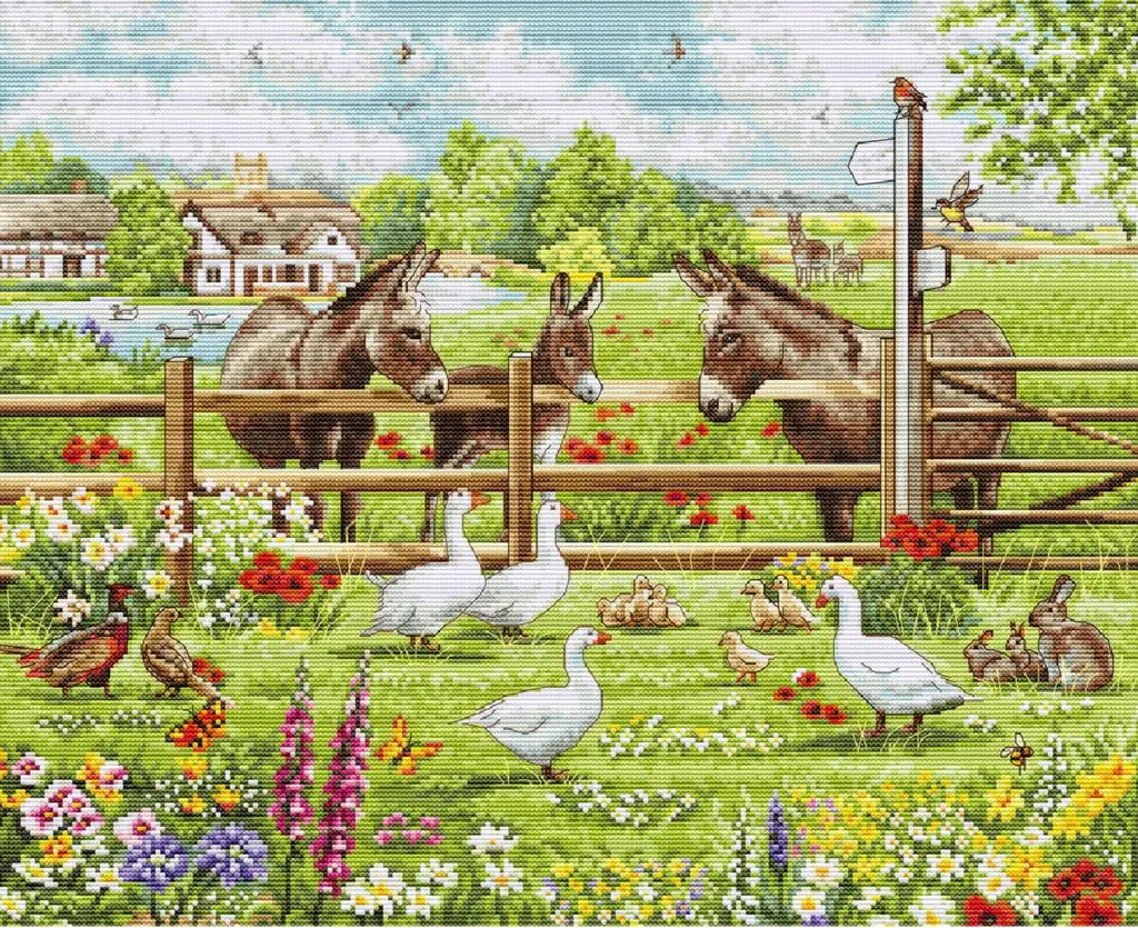 Broderie point de croix point compté motif animaux de la ferme