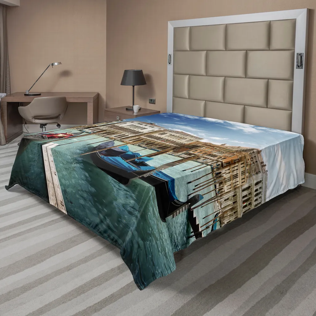 Drap de Dessus Décoratif motif Adriatique Vert et Bleu pour Grand Lit