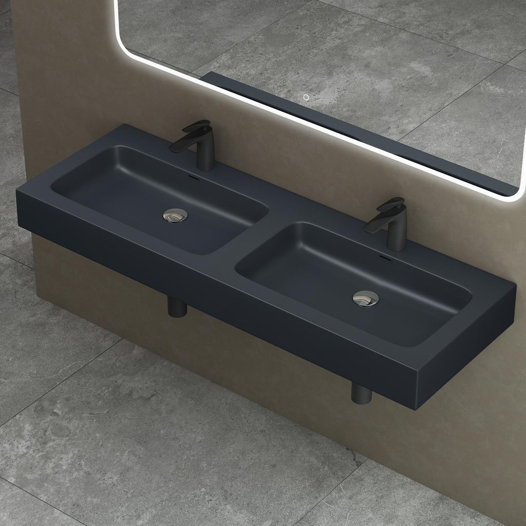 doporro Double Lavabo à Poser Gris Noir Mat 140cm Vasque Image du produit 