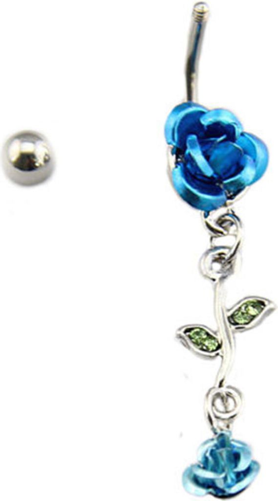 Romantischer 2-Rosen-verbundener baumelnder Bauchring, modischer Nabelknopf-Schmuck, Geschenk-Blau