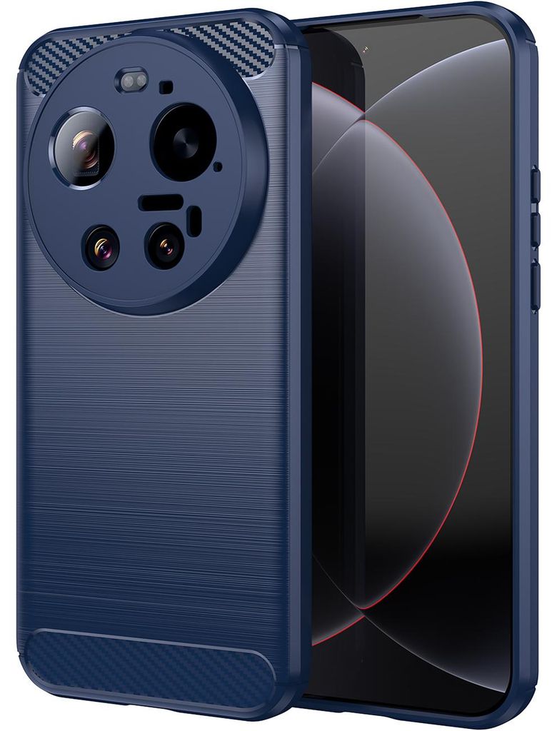 Hülle für Xiaomi 17 Ultra, Carbon-Faser TPU Silikon Stoßfest Schutzhülle Blau