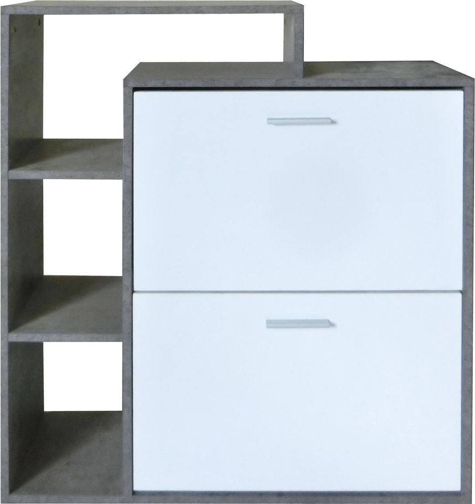 Schuhschrank Lisa mit Kippfunktion, 2 Klappen, Beton-Weiß, 80x90,5x23,5 cm