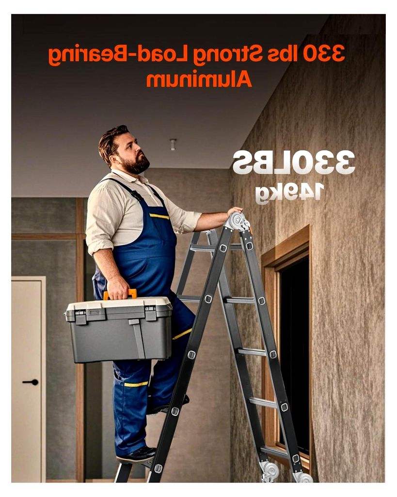 Mehrzweckleiter, 7-in-1-Multifunktionsleiter, A-Rahmen mit 4 Stufen und Gerüstbrett, Teleskopleiter, Leitergerüst 4650 mm, strapazierfähig, 150 ...