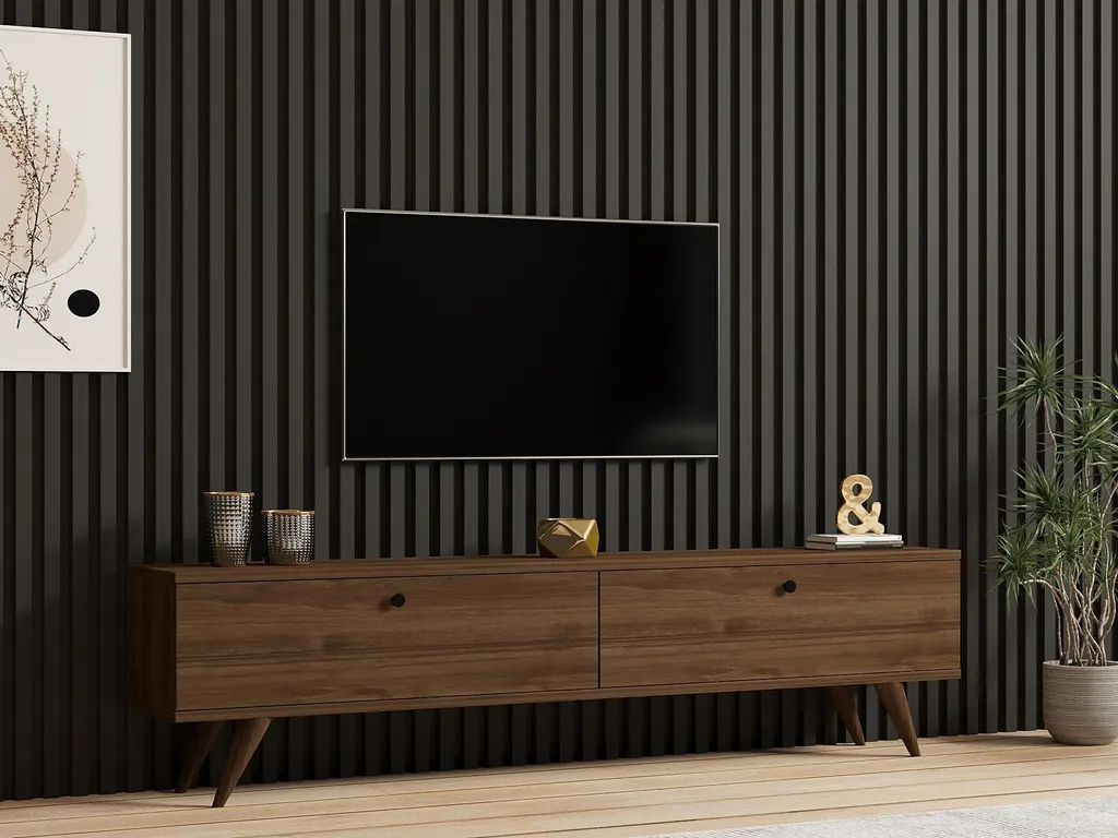 Meuble TV Salon 160x40x25 cm en Noyer pour Ambiance Chaleureuse
