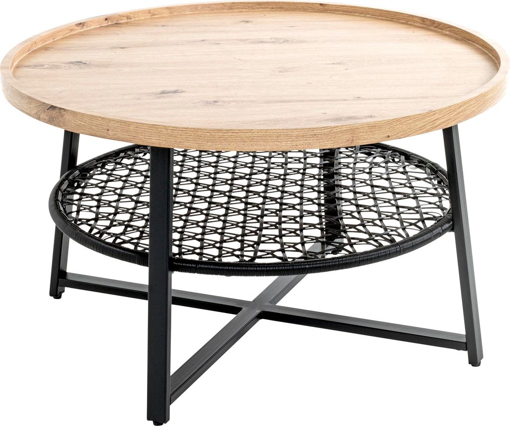 HAKU Möbel Couchtisch Eiche hell, schwarz - MDF, Metall, PVC, B/H/T: 75x45x75 cm