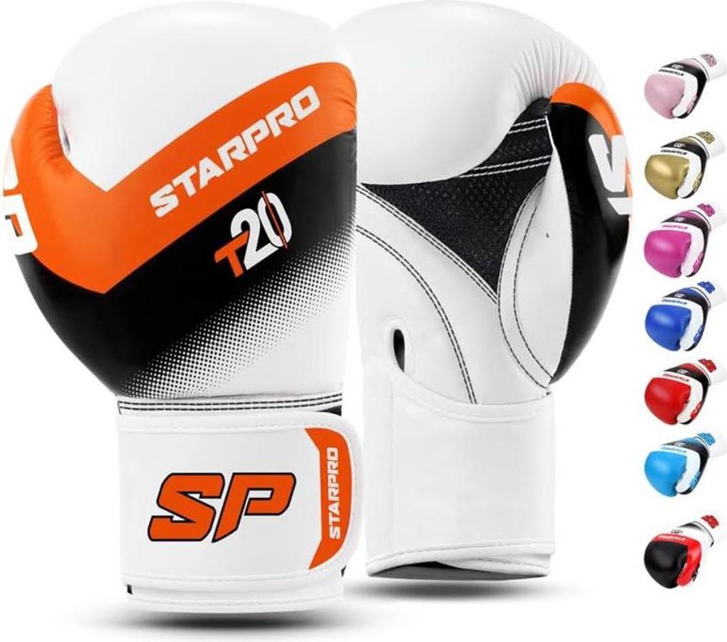 Starpro T20 Boxhandschuhe (10oz) aus Kunstleder für Training und Sparring im Muay Thai Kickboxen Fitness – Männer und Frauen – mehrere Farben