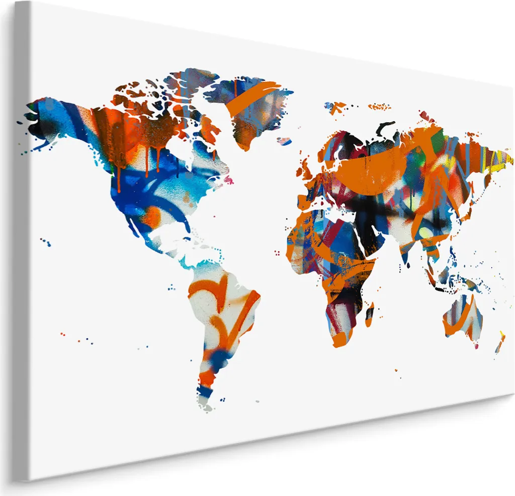 Carta da Parati Mappa del Mondo Graffiti 100x70 cm | Stampa su Tela XXL