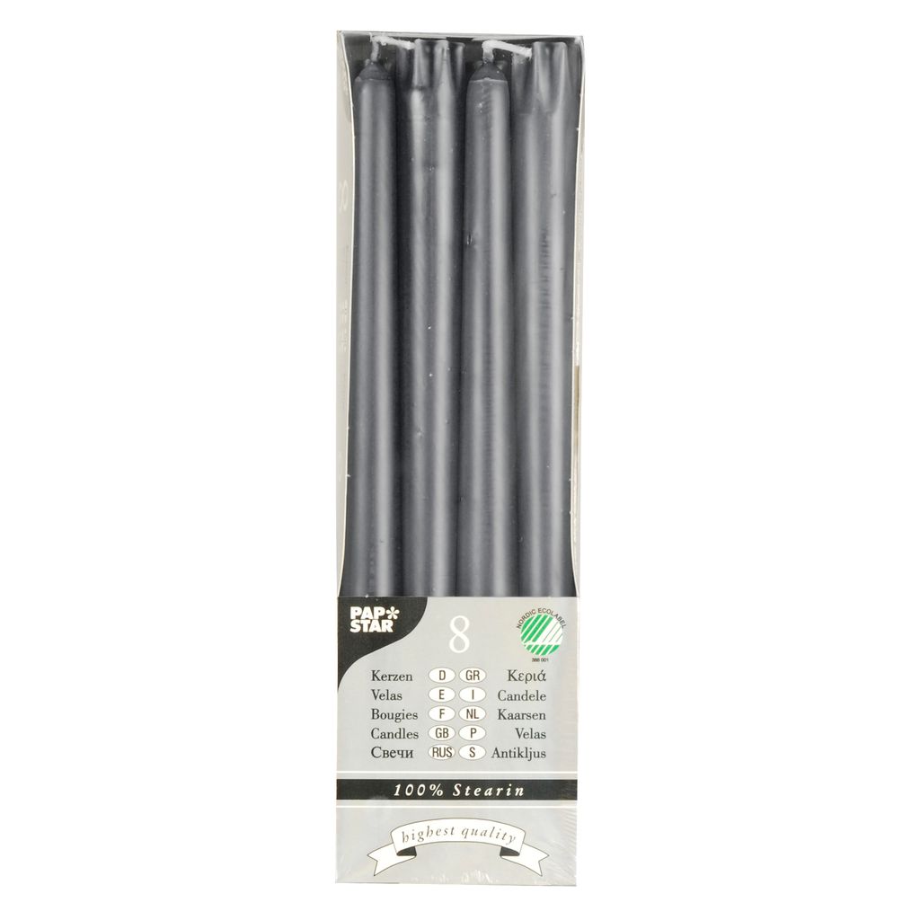 8 Papstar Leuchterkerzen Ø 2,2 cm, 25 cm grau aus 100 % Produktbild 
