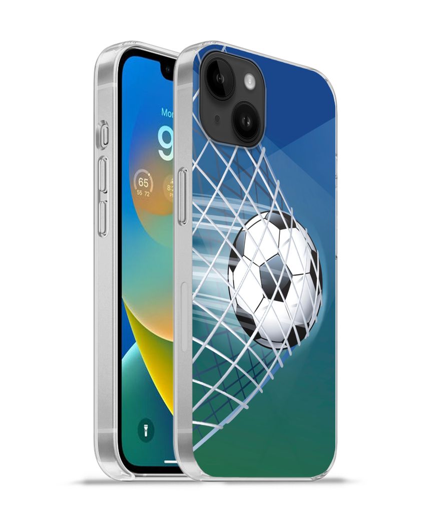 MuchoWow Handyhülle Schutzhülle Hülle für Apple iPhone 14 Plus - Soft case Eine Illustration eines Fußballs im Netz - Jungen - Mädchen - Ki...