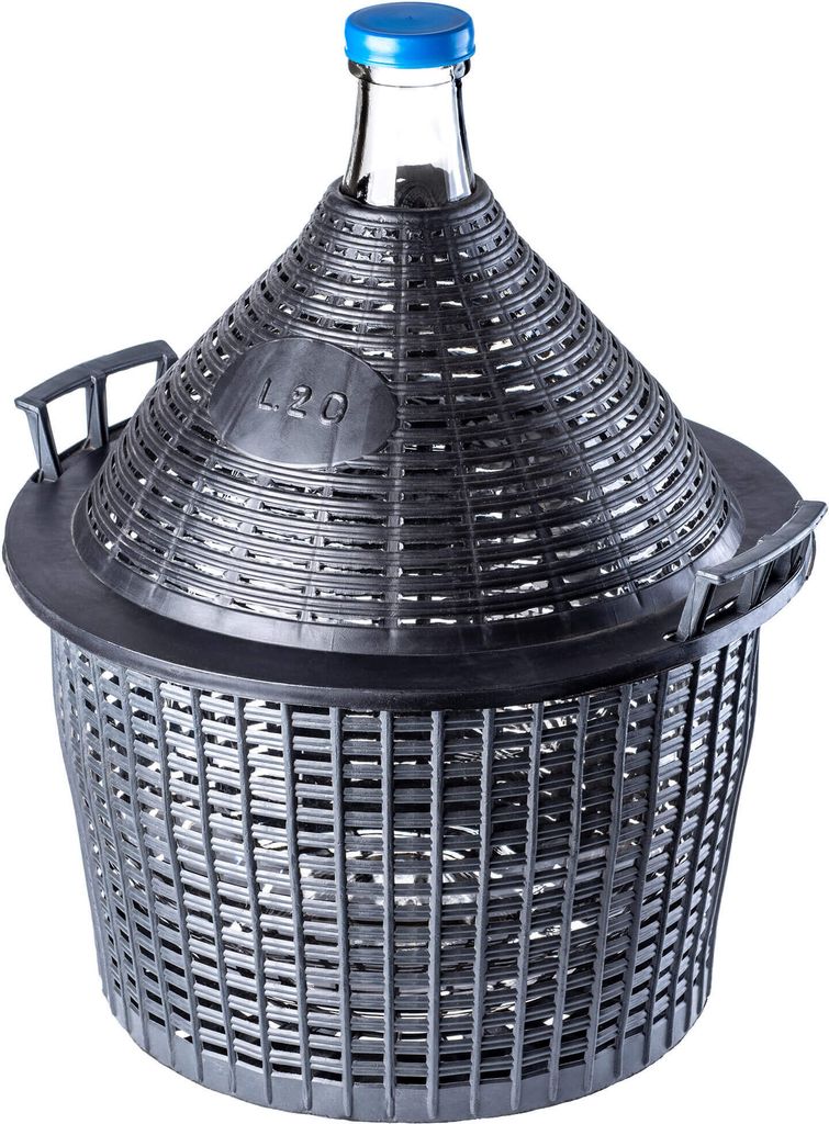 KADAX Glasballon mit Kunststoffkorb "Alatri", schmale Öffnung, Weinballon, Flaschen, Gärbehälter, 25L