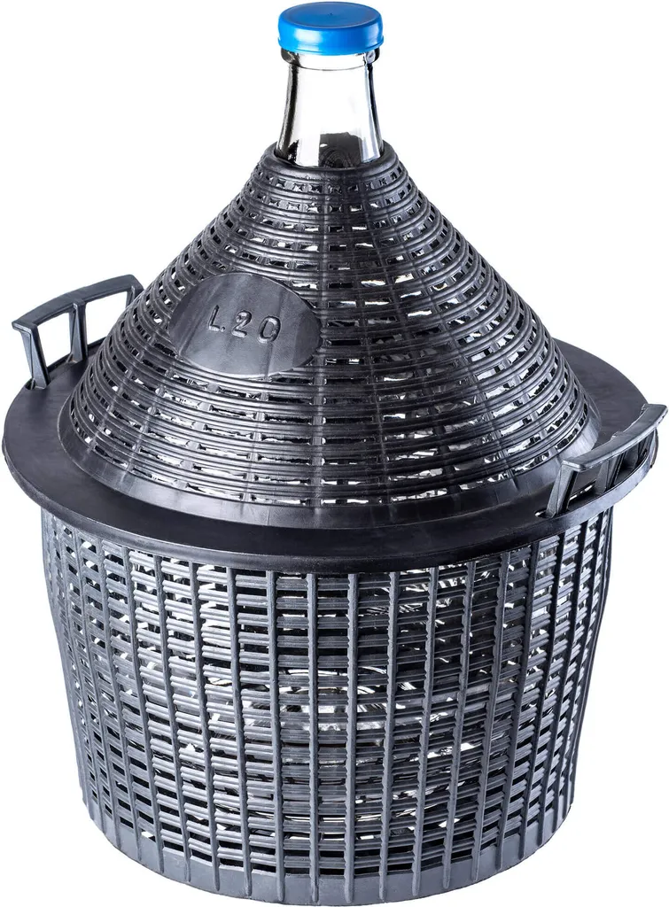 Damigiana in vetro KADAX con cestello in plastica "Alatri", apertura stretta, damigiana per vino, bottiglie, contenitore per fermentazione, 10 litri