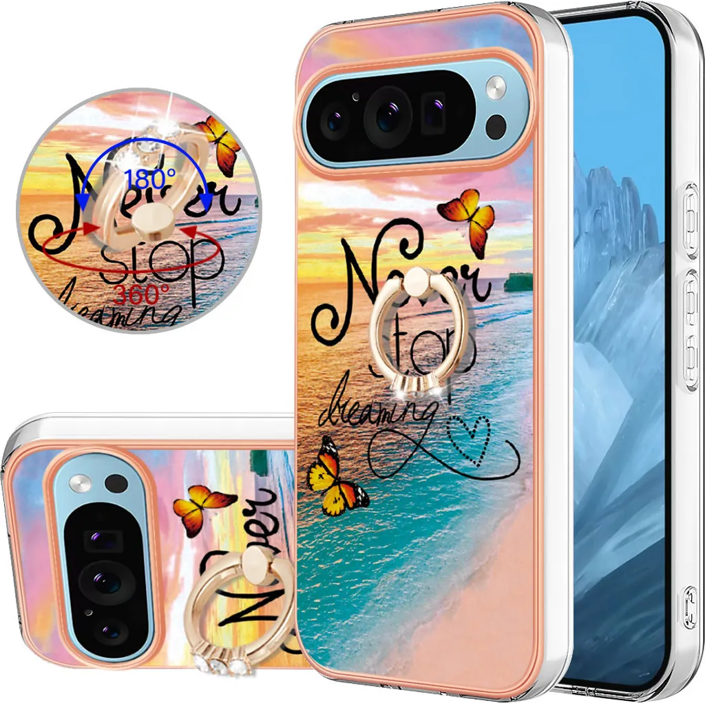 Custodia Google Pixel 9 in Silicone TPU con Anello Oro: Protezione Chic
