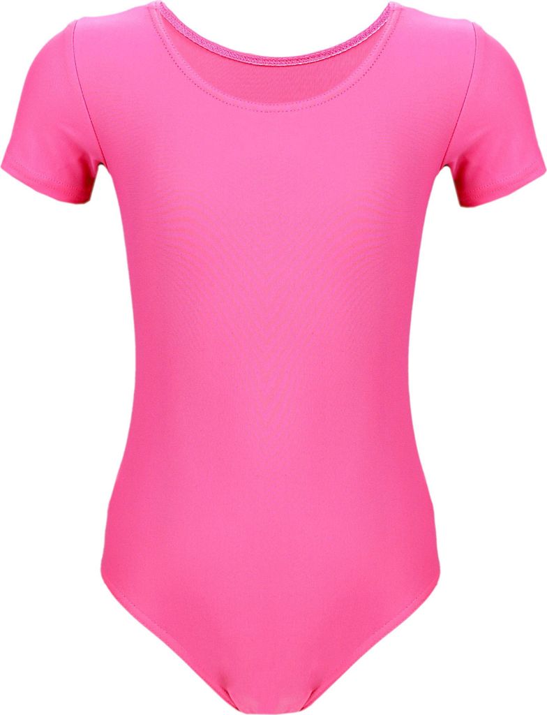 Aquarti Mädchen Gymnastikanzug Kurzarm Ballett Trikot, Farbe: Dunkelrosa, Größe: 122