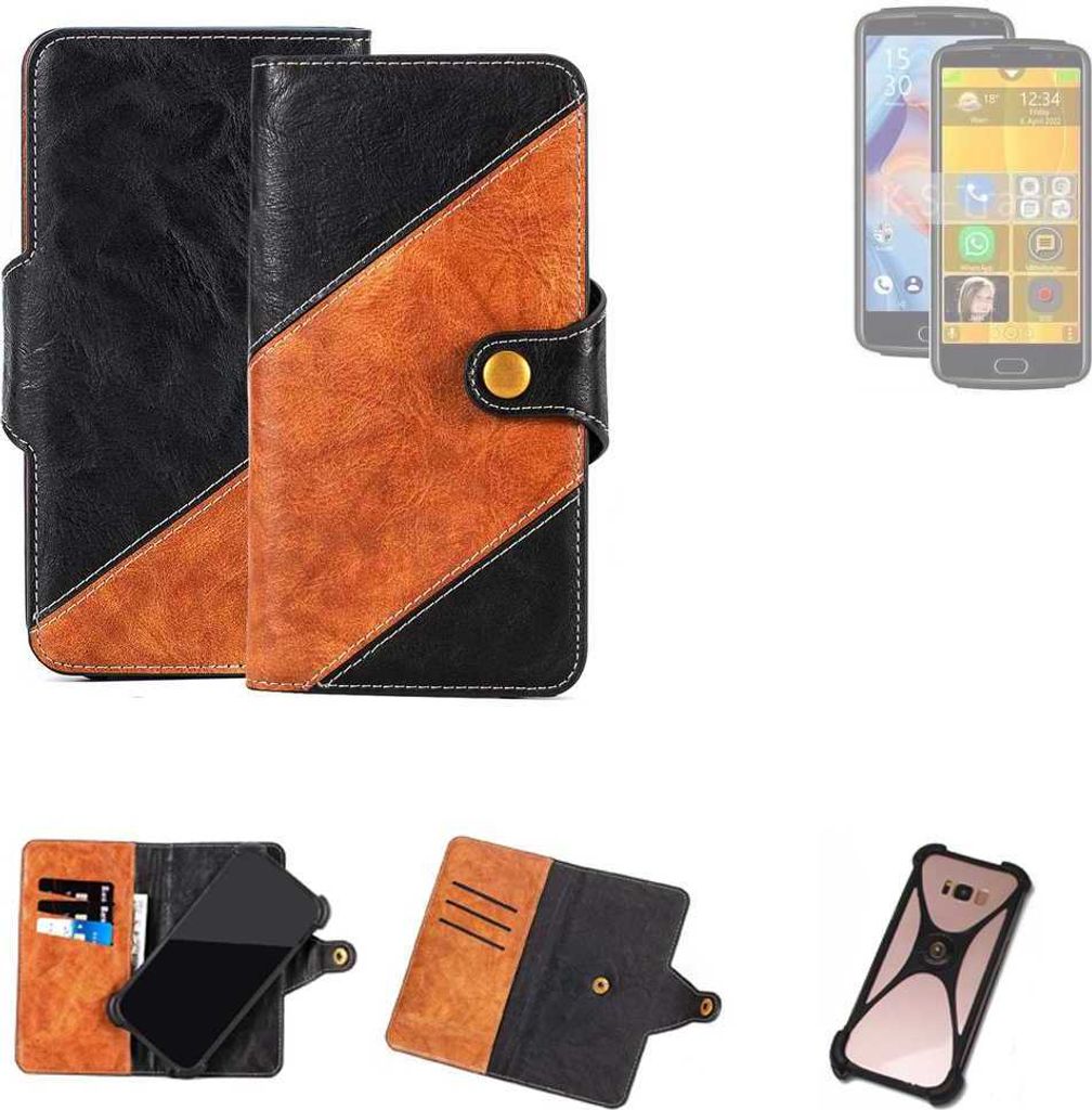 K-S-Trade Handyhülle Schutzhülle Bookstyle Case Wallet-Case kompatibel mit Bea-fon M7 Handy Cover Bumper Klapphülle schwarz hellbraun 1x